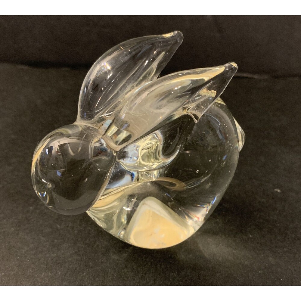 Vintage Interpur Crystal Clear Glass Bunny Rabbit Paperweight Figurine Taiwaan